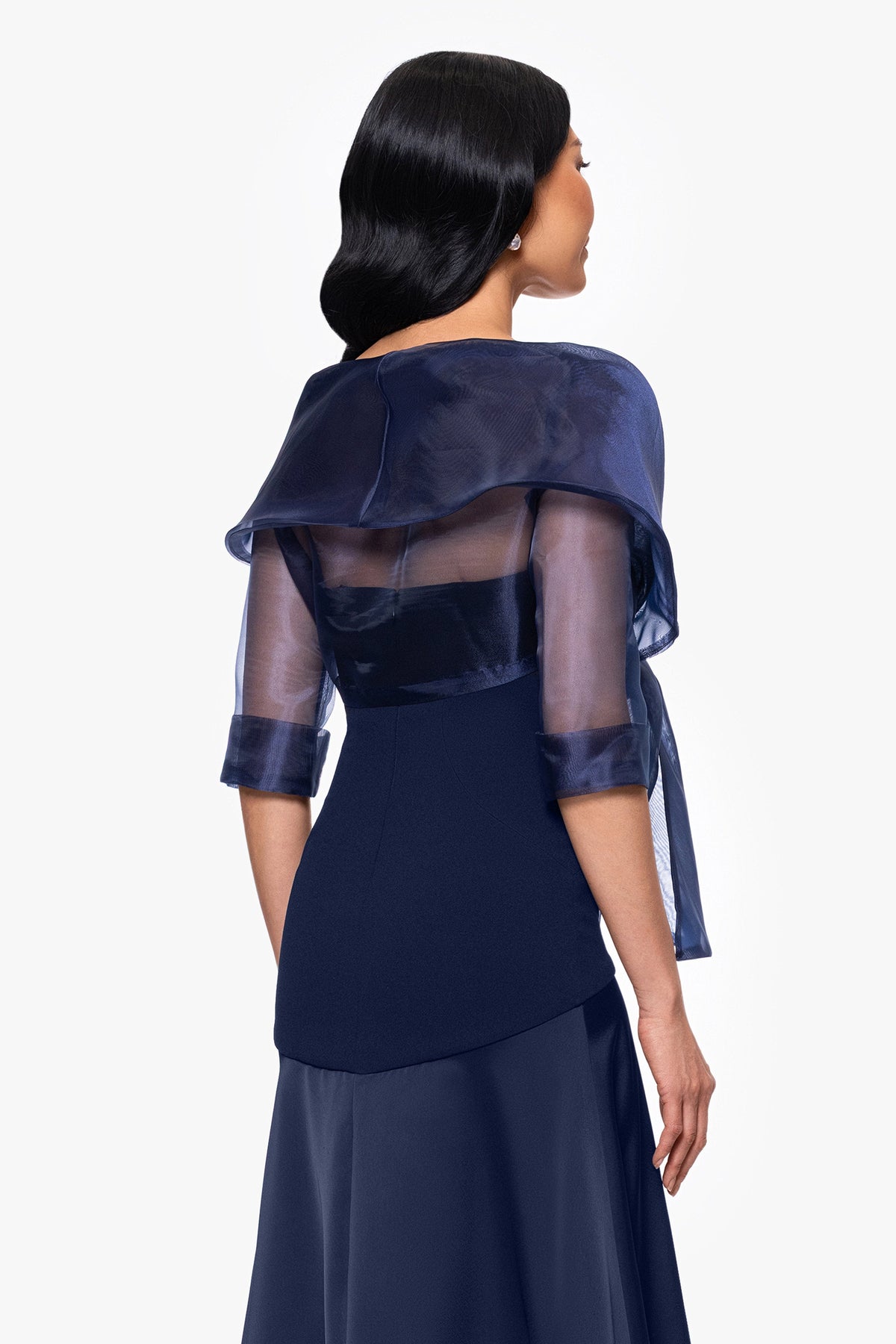 "Agnes" Organza 3/4 Sleeve Shawl Wrap Navy