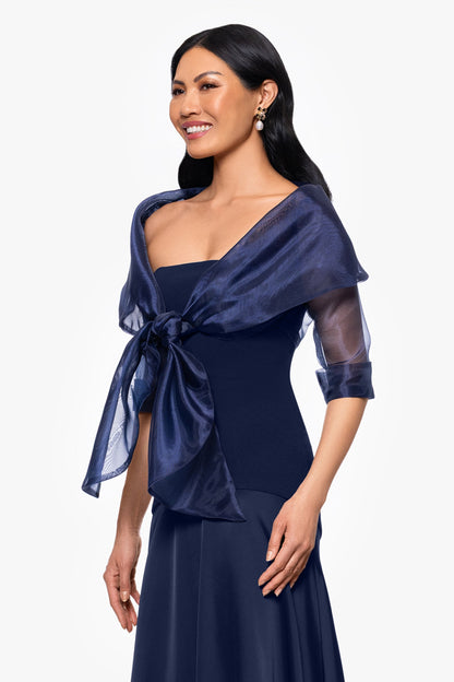 "Agnes" Organza 3/4 Sleeve Shawl Wrap Navy