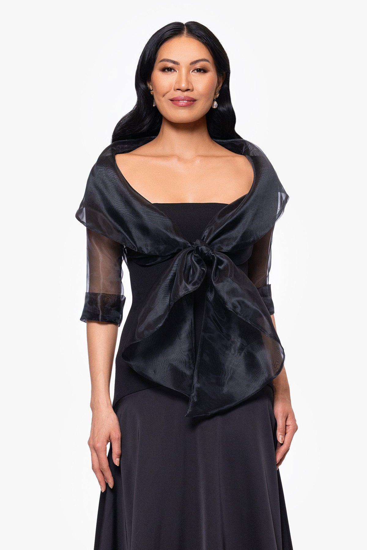 "Agnes" Organza 3/4 Sleeve Shawl Wrap Black