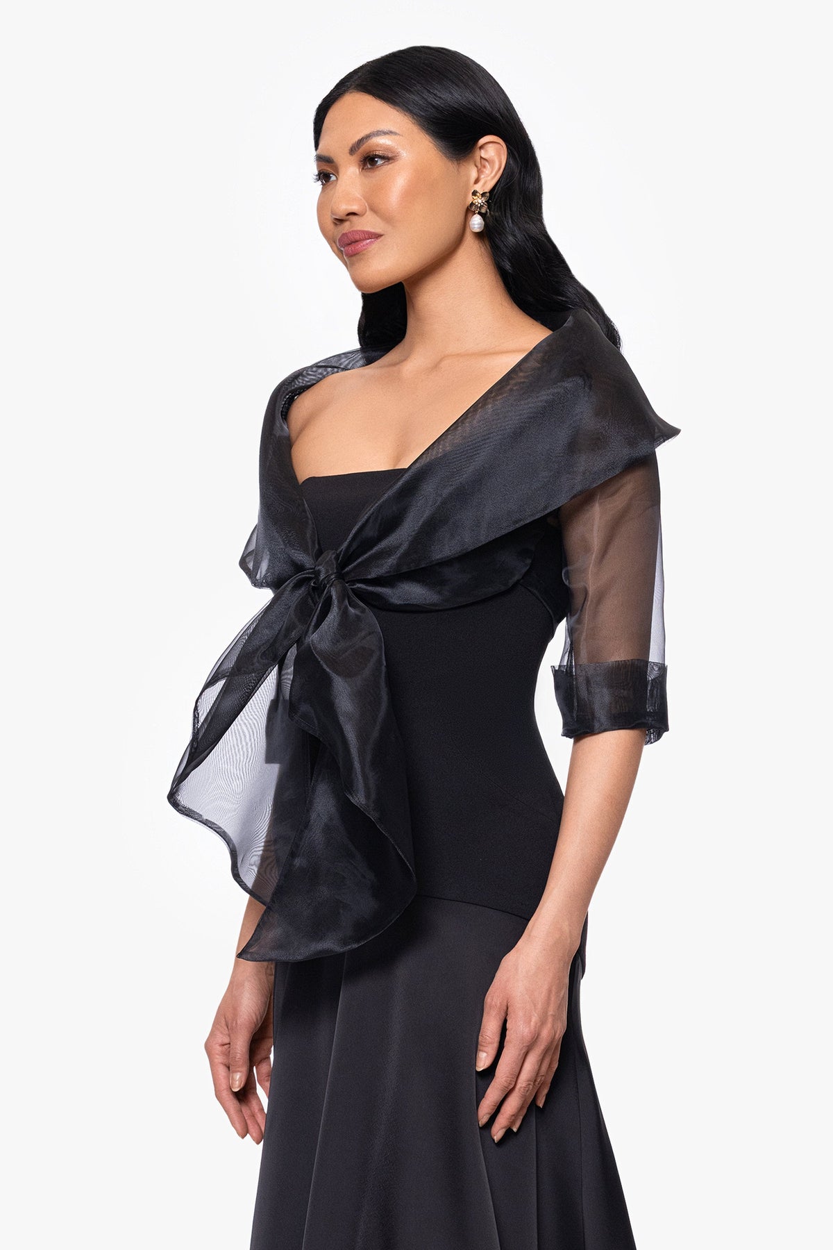 "Agnes" Organza 3/4 Sleeve Shawl Wrap Black