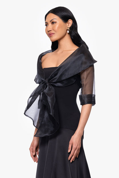 "Agnes" Organza 3/4 Sleeve Shawl Wrap Black