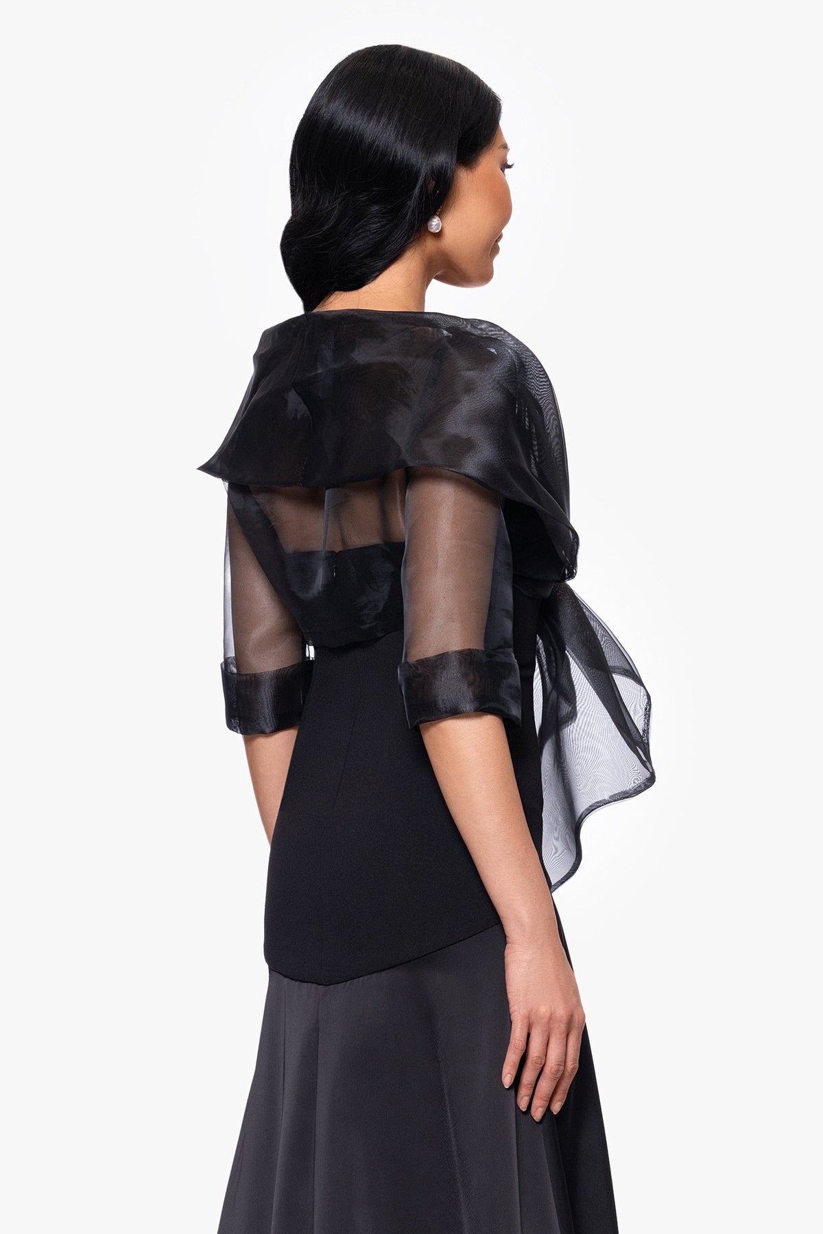 "Agnes" Organza 3/4 Sleeve Shawl Wrap Black