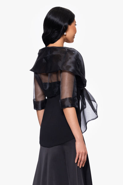 "Agnes" Organza 3/4 Sleeve Shawl Wrap Black