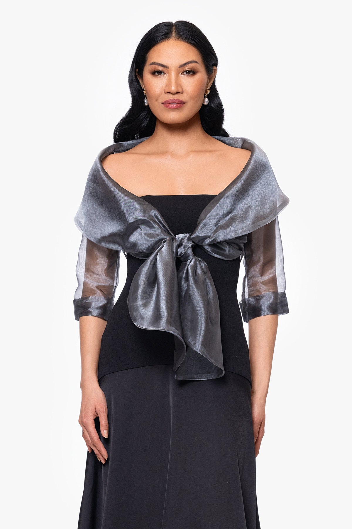 "Agnes" Organza 3/4 Sleeve Shawl Wrap Gunmetal