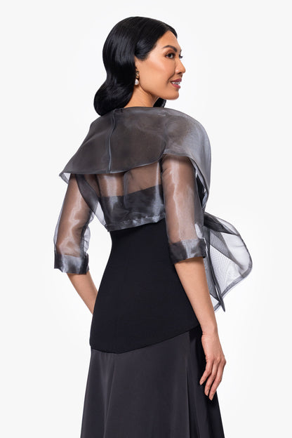 "Agnes" Organza 3/4 Sleeve Shawl Wrap Gunmetal