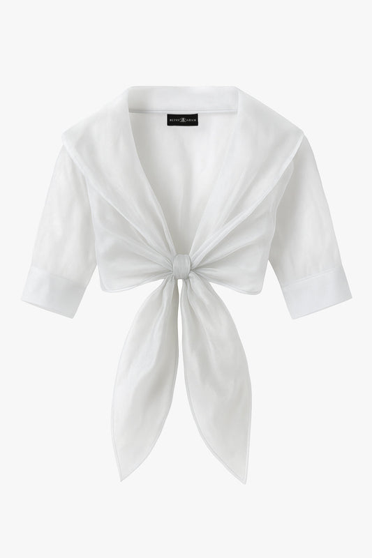 "Agnes" Organza 3/4 Sleeve Shawl Wrap Ivory
