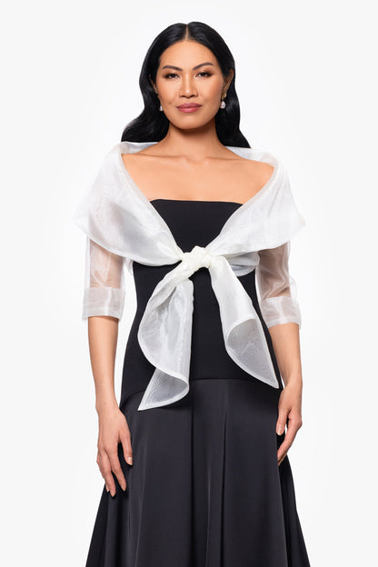 "Agnes" Organza 3/4 Sleeve Shawl Wrap Ivory