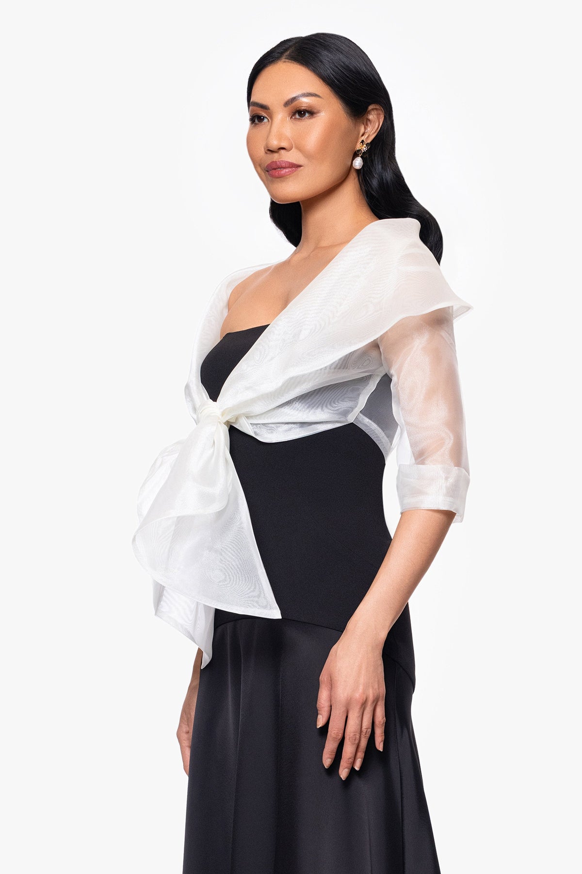 "Agnes" Organza 3/4 Sleeve Shawl Wrap Ivory