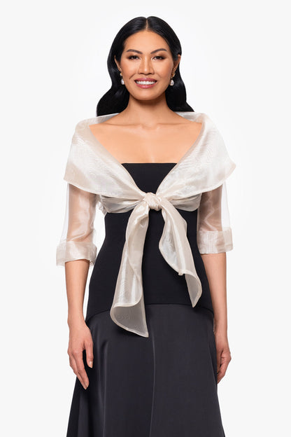 "Agnes" Organza 3/4 Sleeve Shawl Wrap Khaki