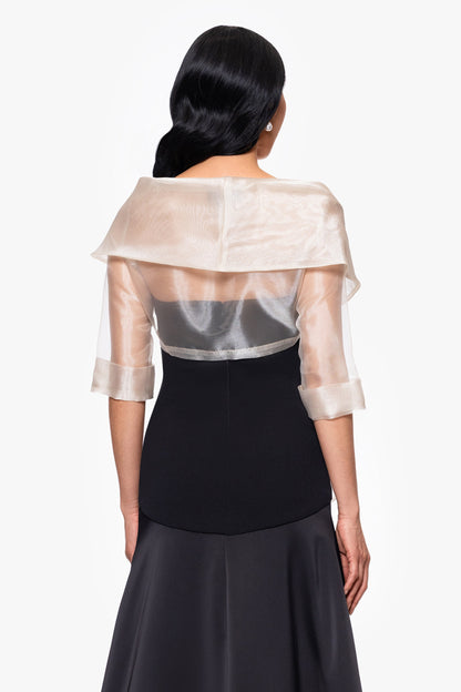 "Agnes" Organza 3/4 Sleeve Shawl Wrap Khaki