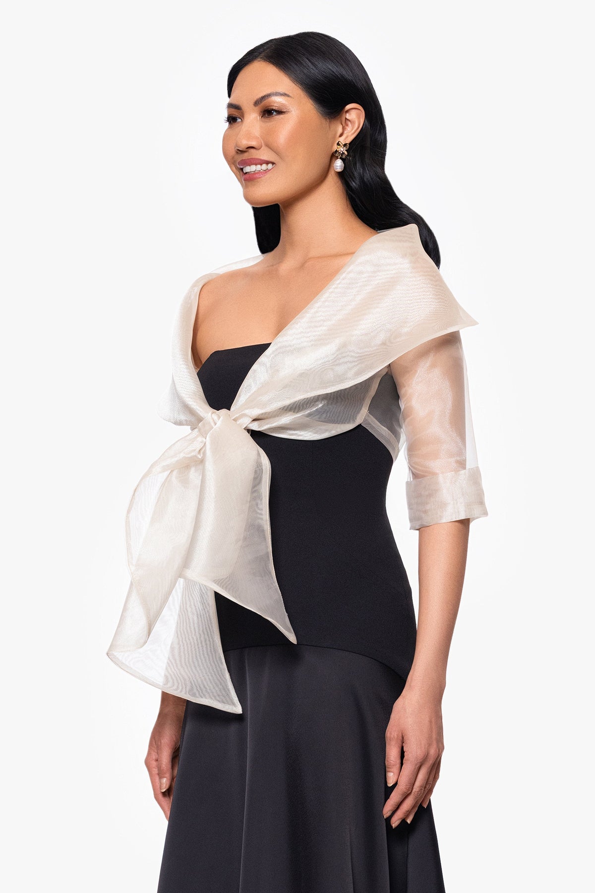 "Agnes" Organza 3/4 Sleeve Shawl Wrap Khaki