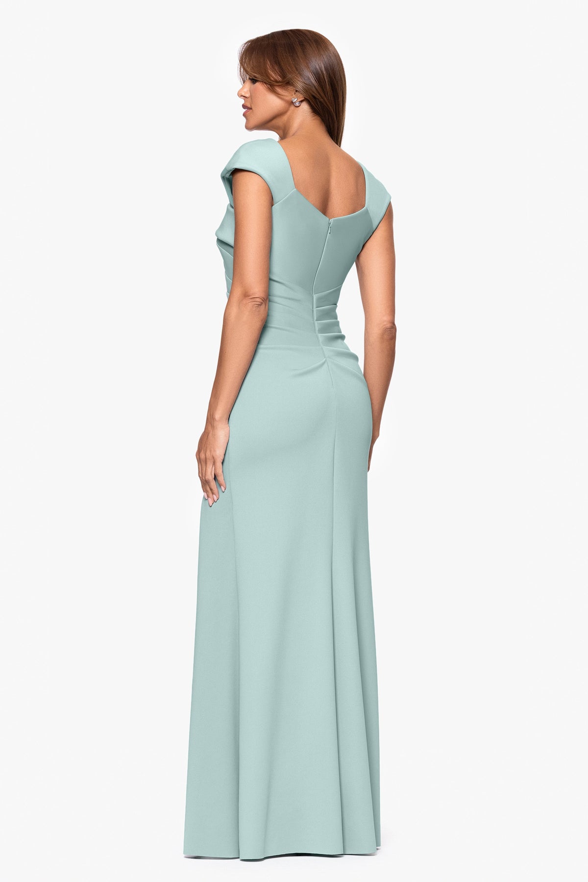 "Lenore" Techno Scuba Asymmetrical Neckline Dress Sage