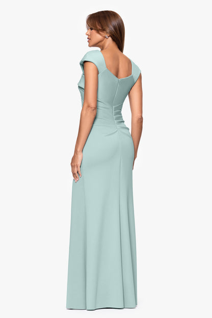 "Lenore" Techno Scuba Asymmetrical Neckline Dress Sage