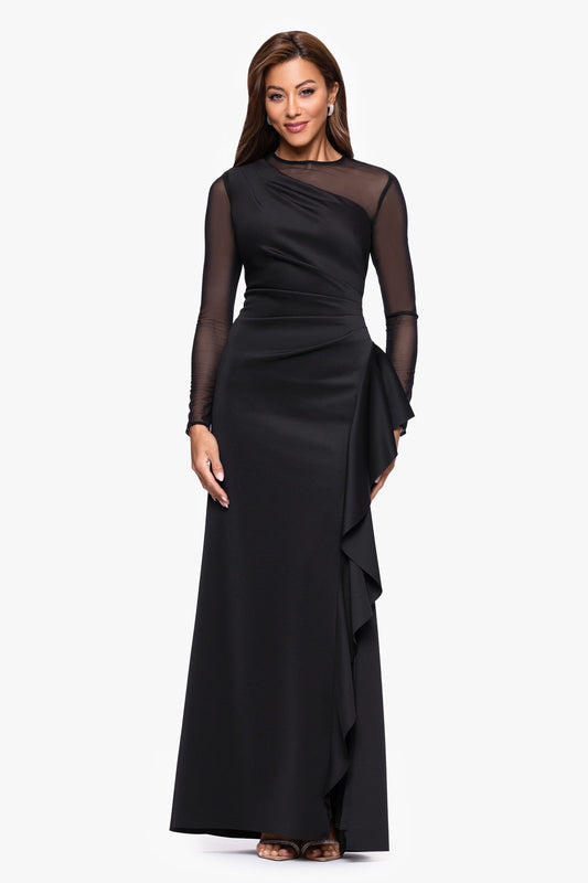 "Lyra" Techno Scuba Mesh Long Sleeve Dress Black