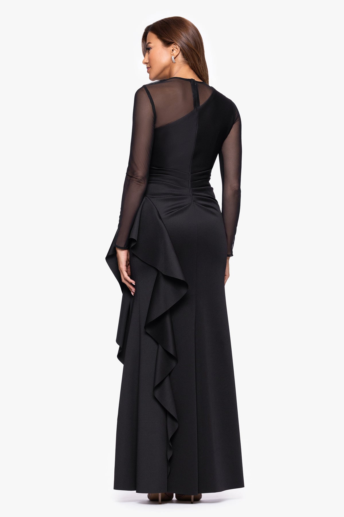 "Lyra" Techno Scuba Mesh Long Sleeve Dress Black
