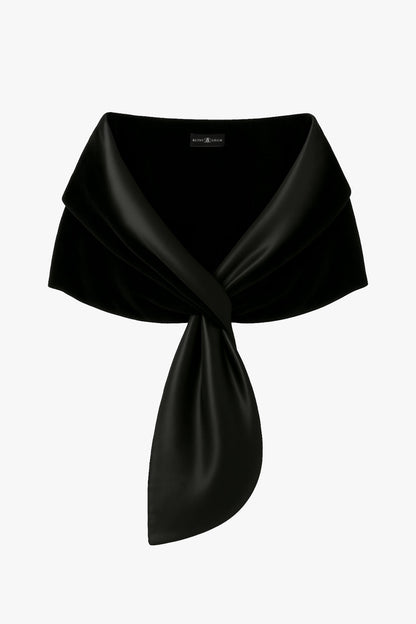 "Rosemary" Velvet and Satin Pull Through Shawl Wrap Black