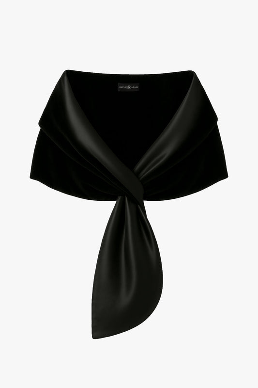 "Rosemary" Velvet and Satin Pull Through Shawl Wrap Black