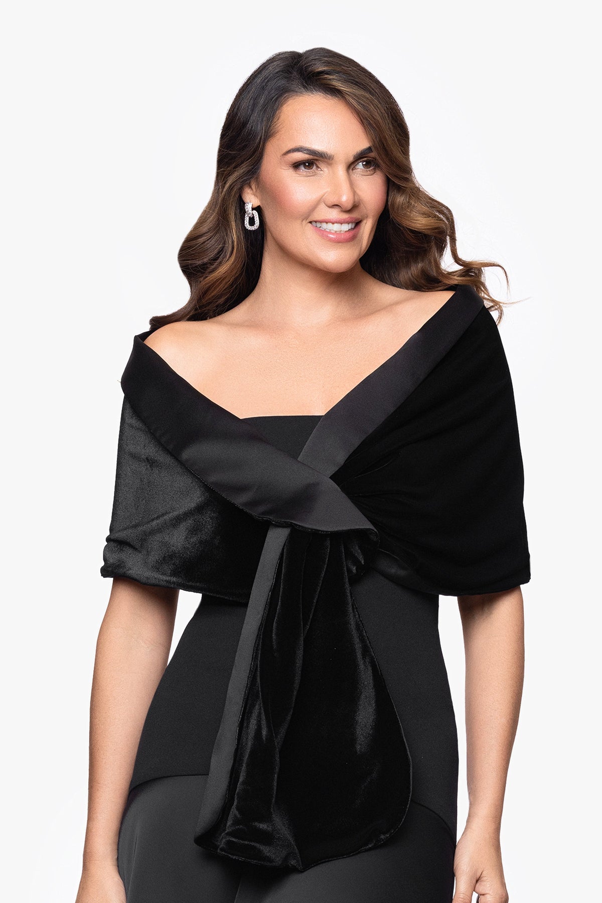 "Rosemary" Velvet and Satin Pull Through Shawl Wrap Black
