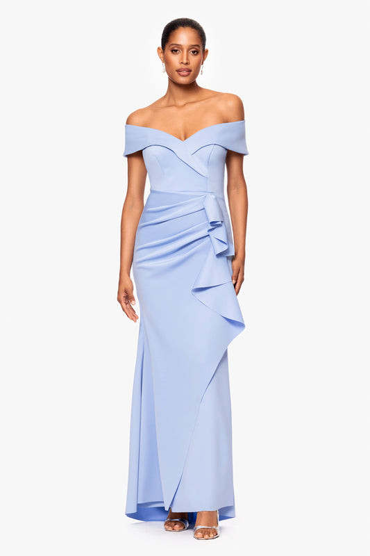 "Patti" Techno Scuba Off The Shoulder Dress Periwinkle