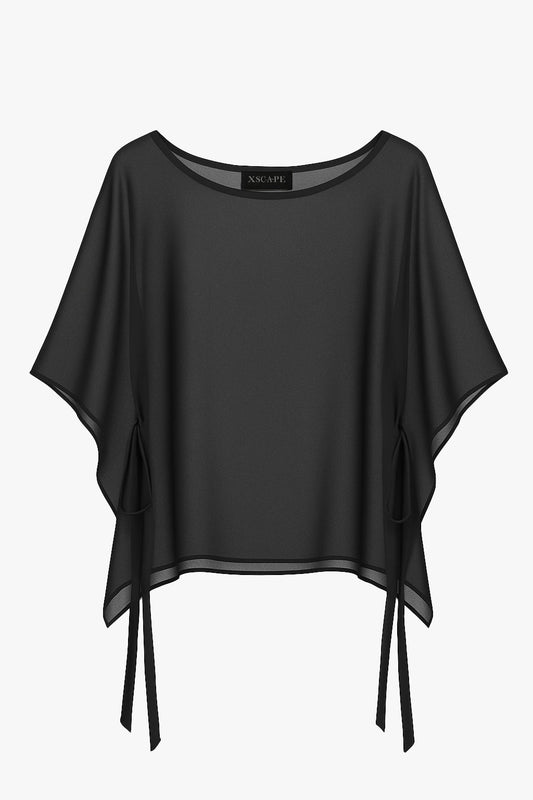 "Demi" Chiffon Pullover Shawl Wrap Black
