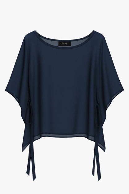 "Demi" Chiffon Pullover Shawl Wrap Navy