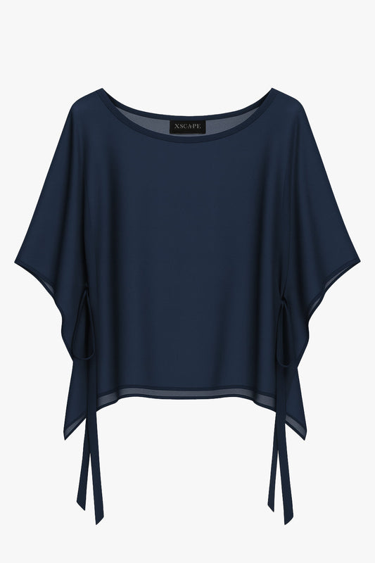 "Demi" Chiffon Pullover Shawl Wrap Navy