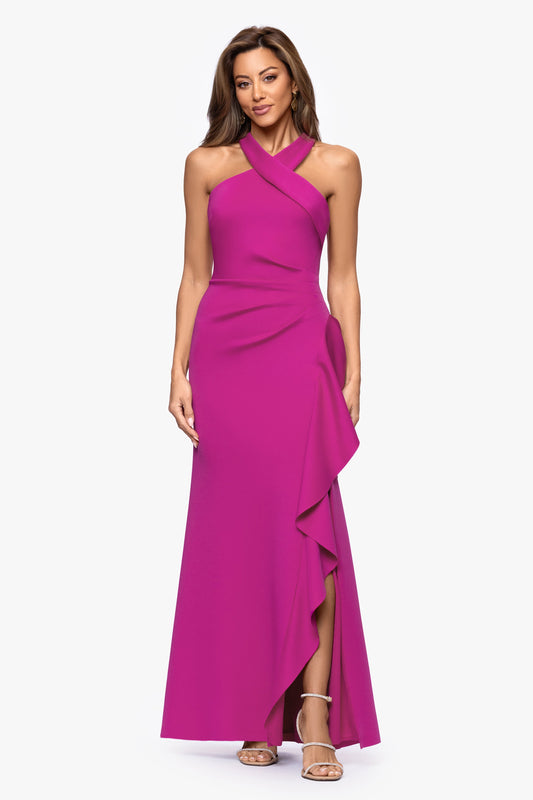 "Gigi" Techno Scuba Cross Neck Dress Orchid