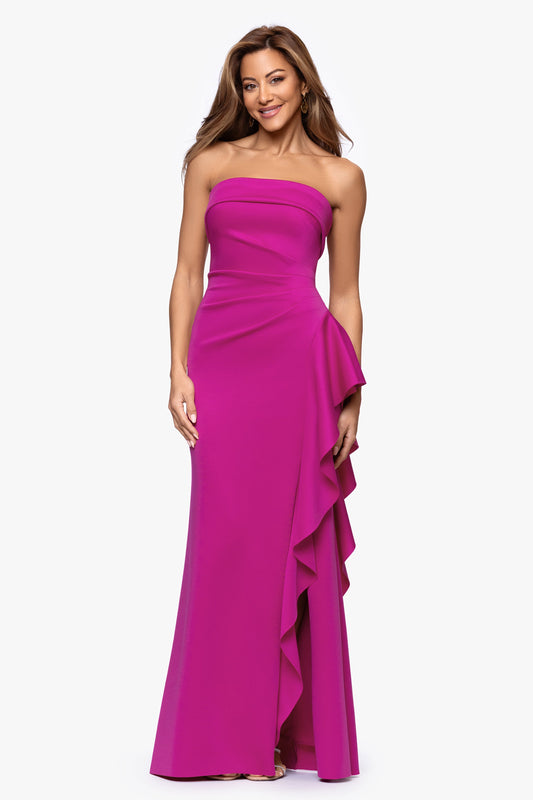 "Jacqueline" Techno Scuba Strapless Ruffle Dress Orchid