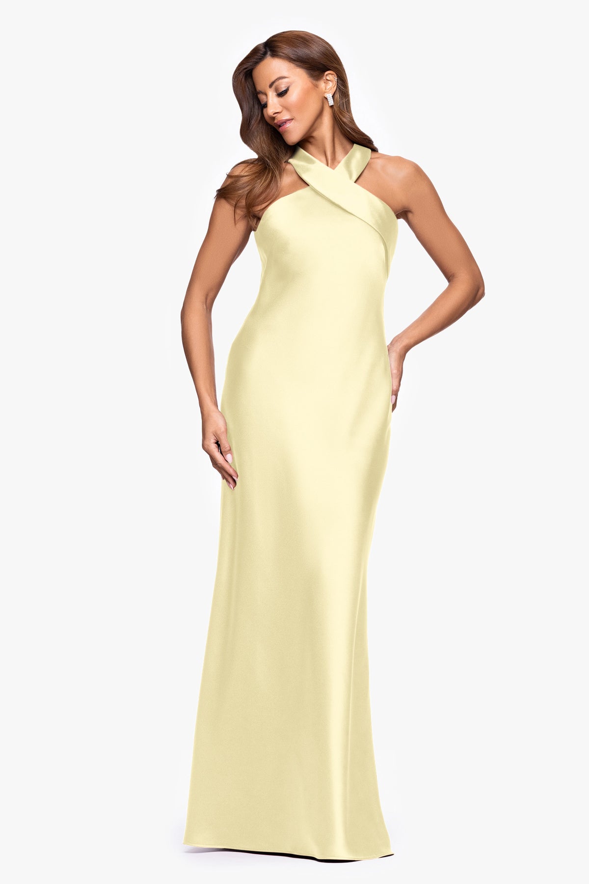 "Francesca" Satin Halter Tie Neck Dress Butter