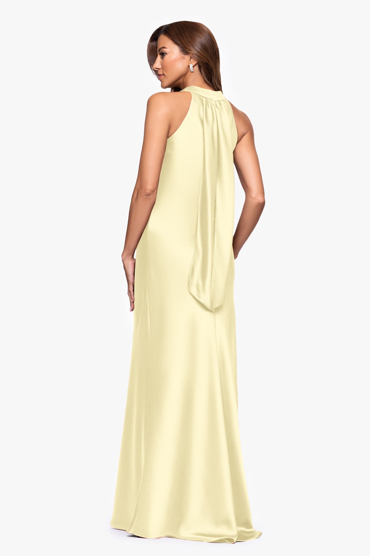 "Francesca" Satin Halter Tie Neck Dress Butter