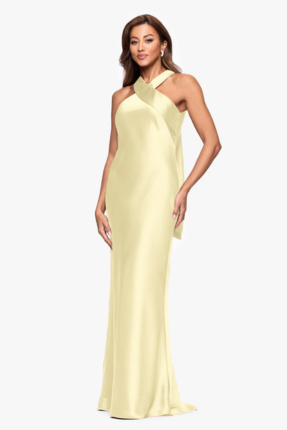 "Francesca" Satin Halter Tie Neck Dress Butter