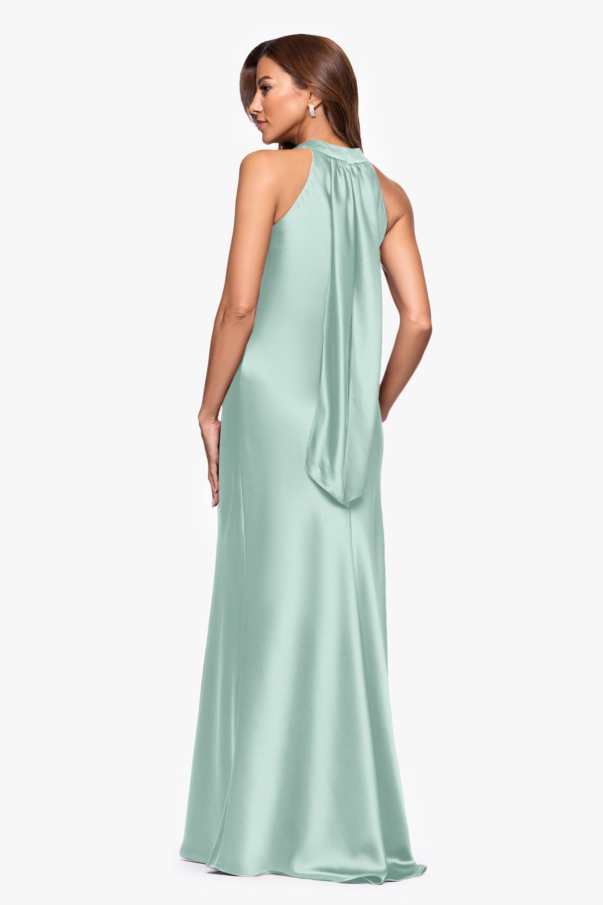 "Francesca" Satin Halter Tie Neck Dress Sage