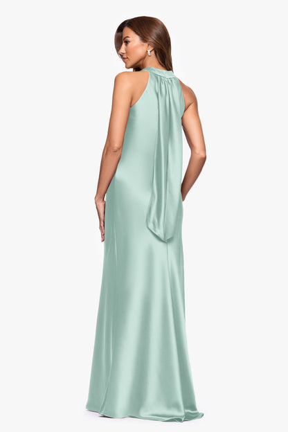 "Francesca" Satin Halter Tie Neck Dress Sage