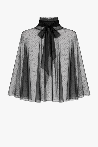 "Sonia" Mesh High Neck Tieback Capelet Black