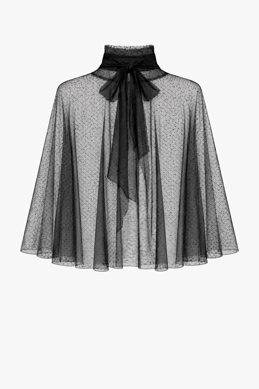 "Sonia" Mesh High Neck Tieback Capelet Black