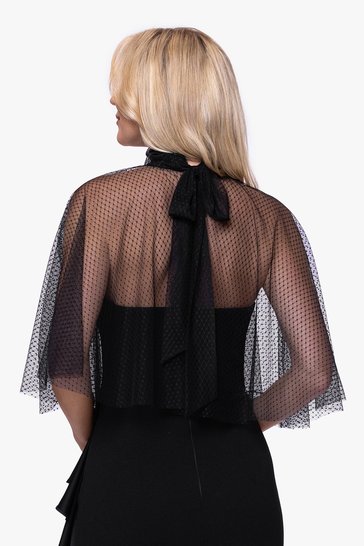 "Sonia" Mesh High Neck Tieback Capelet Black