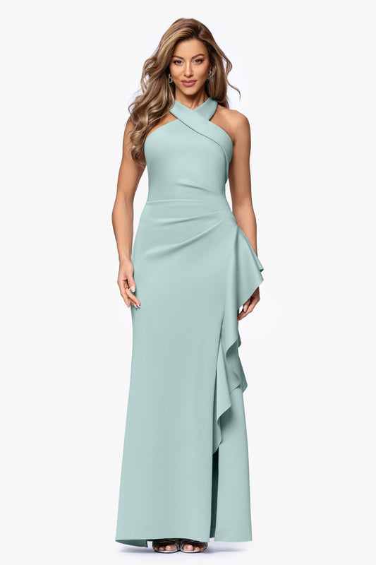 Petite "Gigi" Techno Scuba Cross Neck Dress Sage