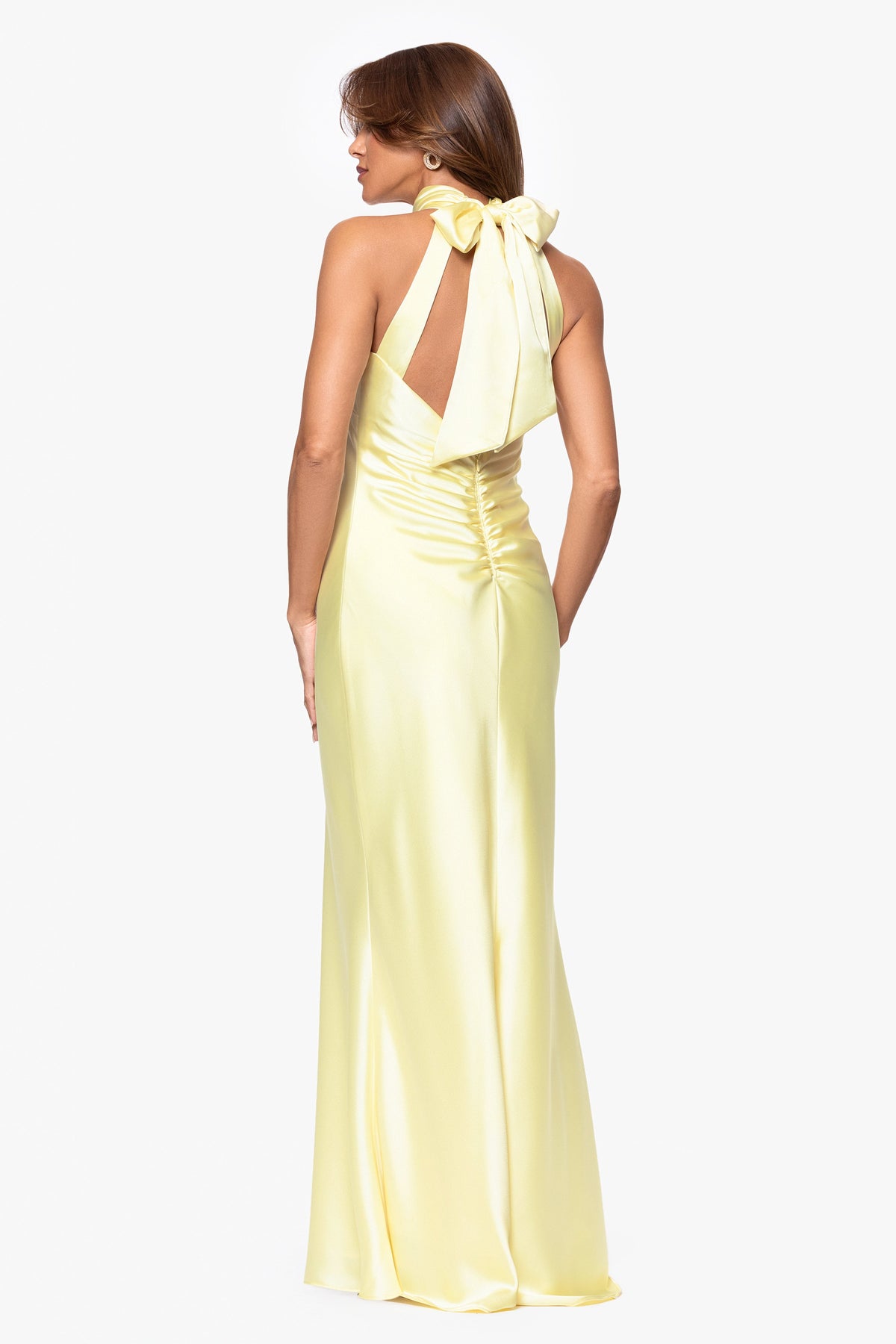 "Ruth" Satin High Tie Neck Backless Dress Butter