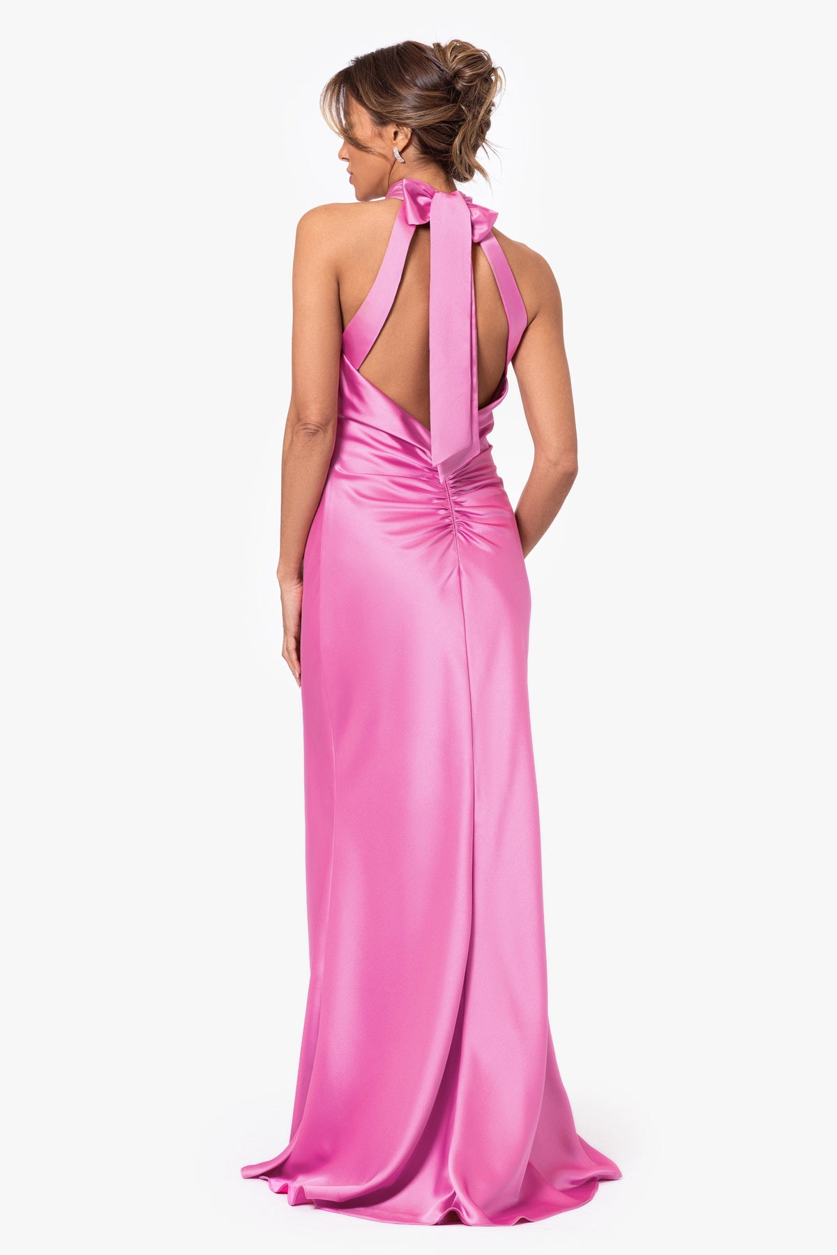 "Ruth" Satin High Tie Neck Backless Dress Pink