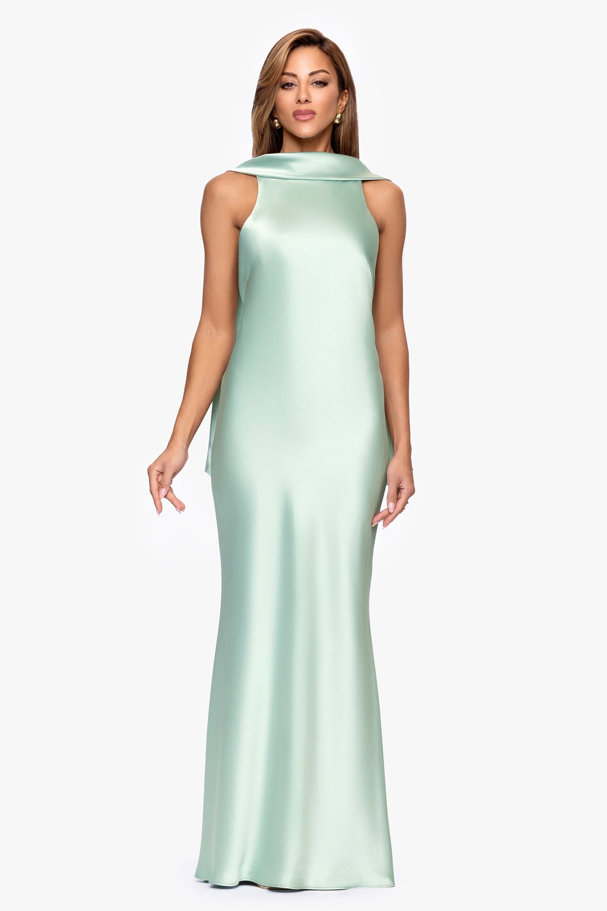"Mackenzie" Satin Back Sash Dress Sage