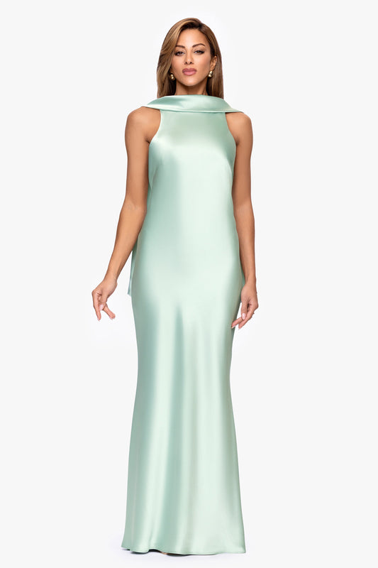 "Mackenzie" Satin Back Sash Dress Sage