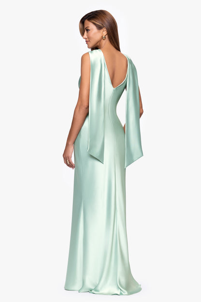 "Mackenzie" Satin Back Sash Dress Sage
