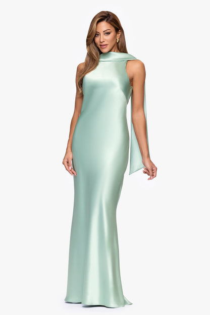 "Mackenzie" Satin Back Sash Dress Sage