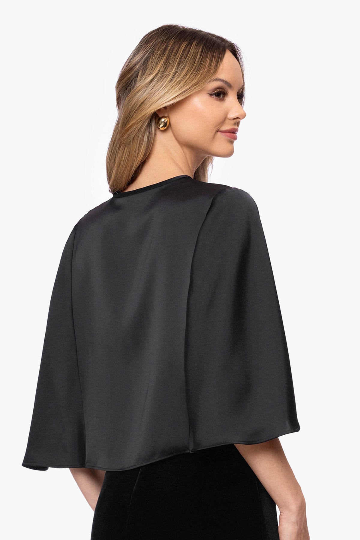 "Bella" Satin Cape Shawl Wrap Black