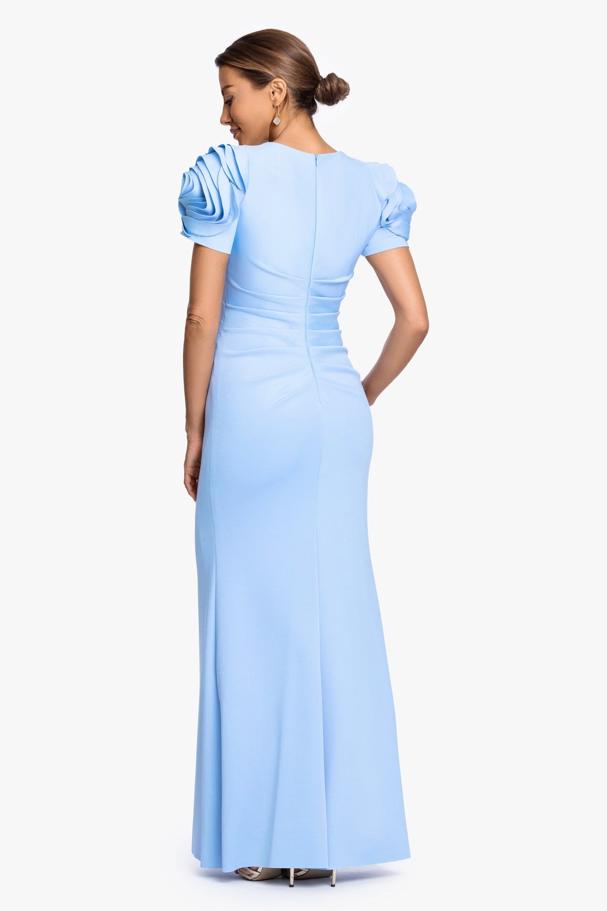 "Cami" Techno Scuba With Flower Shoulder Dress Periwinkle