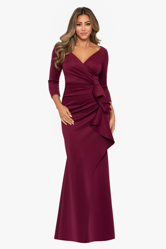 "Lexi" Scuba Crepe Long Sleeve Dress Wine
