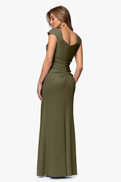 "Lenore" Techno Scuba Asymmetrical Neckline Dress Olive