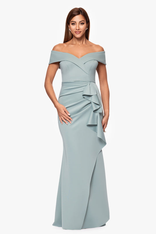 "Patti" Techno Scuba Off The Shoulder Dress Hunter