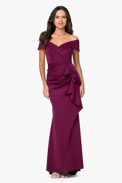 Petite "Patti" Techno Scuba Off The Shoulder Dress Raisin