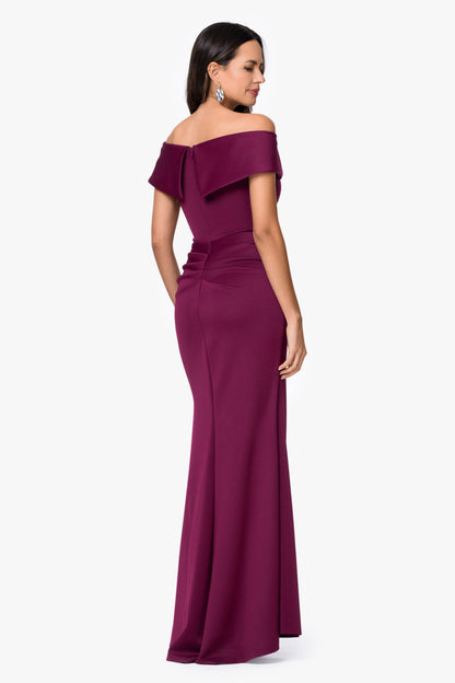 Petite "Patti" Techno Scuba Off The Shoulder Dress Raisin